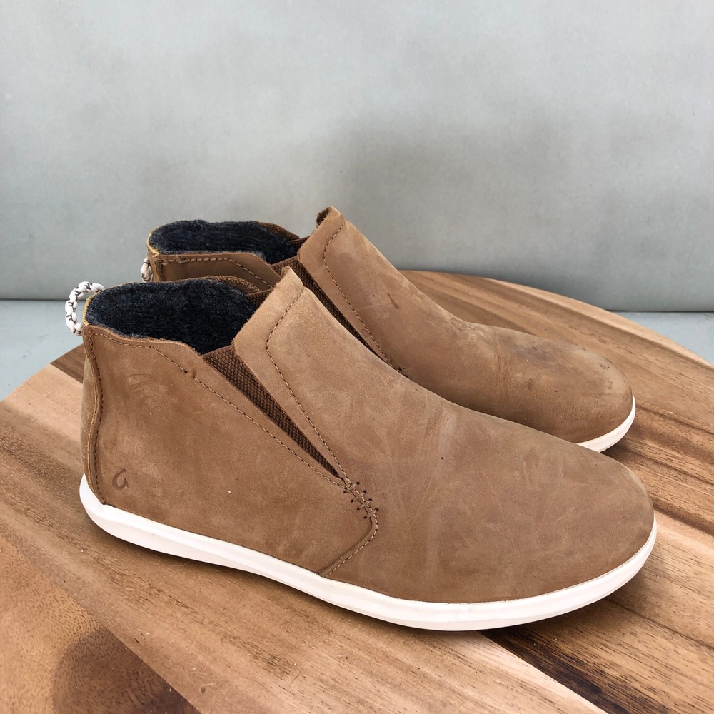OluKai Hawai'iloa Manu Hope Slip On Boots Waterproof Leather Brown Women Size 8